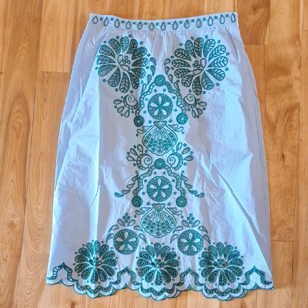 Farm Rio Richelieu Broderie Anglaise Sea Theme Midi Skirt Blue & Green XL - Picture 2 of 11